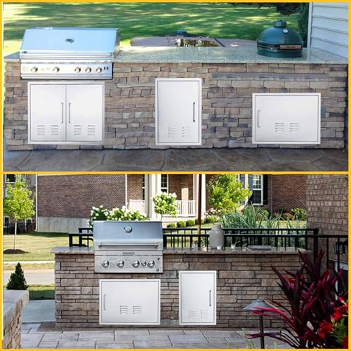 Outdoor Kitchen Doors, 27x20 Inch 304 Stainless Steel BBQ Access Door with Vent, Double Steel Doors for Outdoor Grill Island - size: 27W x 20H- Right
