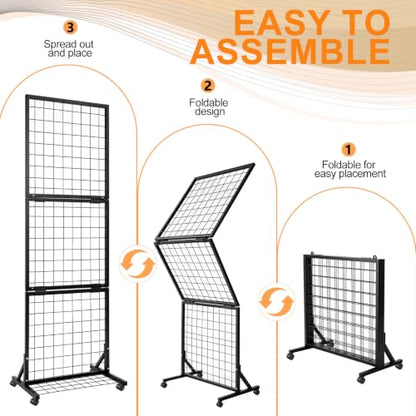 1.9' x 5.6' Grid Wall Panel, Movable Gridwall Display Rack with Hooks
