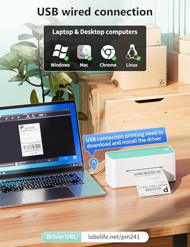 Phomemo Bluetooth Thermal Shipping Label Printer, 241BT Wireless Thermal Label Printer for Shipping Packages, Inkless Thermal Shipping Label Printer, Compatible with iPhone, Android, Green - color: Green