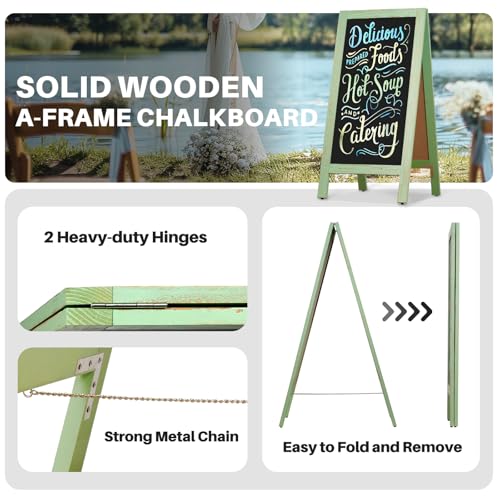 4 THOUGHT A-Frame Double-Sided Magnetic Chalkboard 40"x20", Green - color: Green