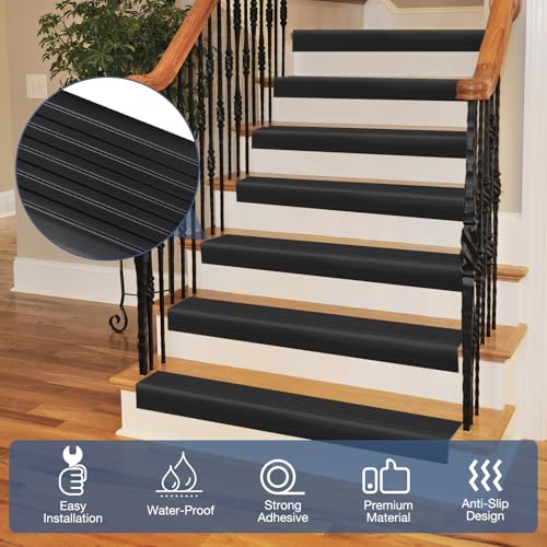 Stair Edge Trim Self Adhesive Rubber Stair Nosing Edge Protector - color: Black, size: 4 In X 3.3 Ft