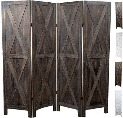 Premium Home 4-Panel Room Divider, Rustic Brown Barn Door X-Pattern Screen - color: Barnwood Brown - X Pattern - 4 Panel
