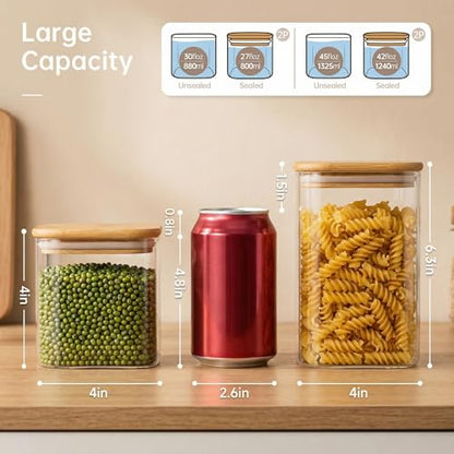 42 oz & 27 oz Square Glass Food Storage Containers with Bamboo Lids, 4 Pack - color: 42oz 2Pack & 27oz 2Pack
