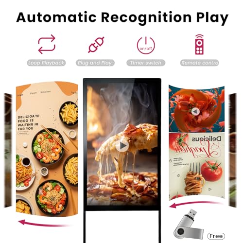 43" Digital Signage Display Kiosk Indoor Floor Standing Advertising Black - size: 43 Inch-Black