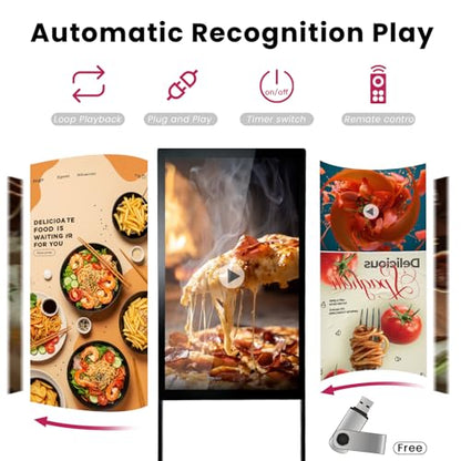 43" Digital Signage Display Kiosk Indoor Floor Standing Advertising Black - size: 43 Inch-Black