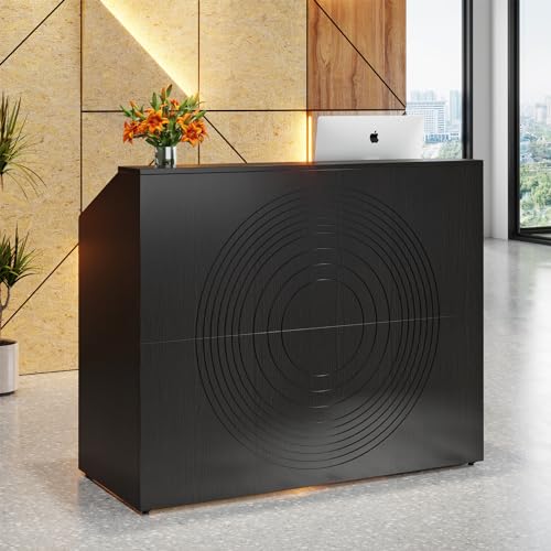 Tribesigns Reception Desk with Counter, Modern Front Desk Reception Room Table with Cable Grommet, 47 inch Retail Counter for Checkout, Lobby, Beauty Salon, Home Office Desk, Black - color: Black
