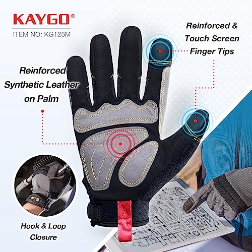 KAYGO Work Gloves Men, Mechanic Utility with Excellent Grip, KG125 - color: Gray, size: X-Large