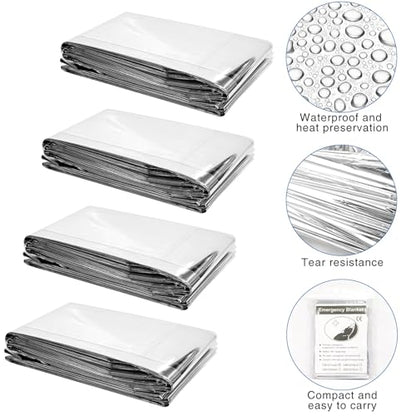 20 Pcs Emergency Mylar Thermal Blanket,High Reflectivity Survival Blanket,Reusable & Waterproof for Outdoor,Camping,Hiking,First Aid,Plant Growth,Garden Greenhouse (Silver)