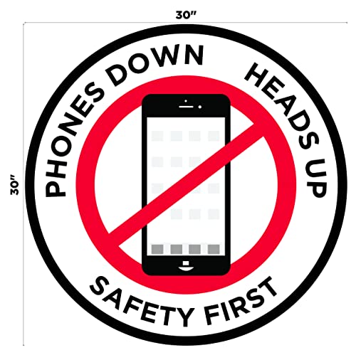 "Phones Down Heads Up" Safety Sign - Laminated Adhesive Floor Signs by Graphical Warehouse (30) - size: 30