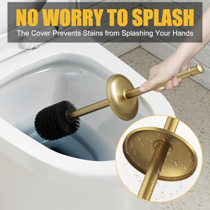 BESy Toilet Brush and Holder, Toilet Cleaner Bowl Set with Two Brush with Extra Long Handle, Durable Bristles Toilet Scrubber and Covered Holder, Drip-Proof Stainless Steel Brushed Gold - color: Brushed Gold
