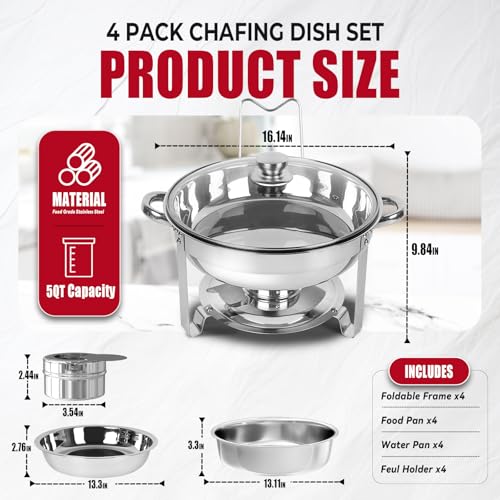 IMACONE Round Chafing Dish Buffet, 4 Pack, 5QT Glass Lid with Holder - color: Glass Lid with Holder