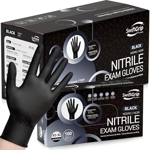 SwiftGrip Disposable Nitrile Exam Gloves, Black Nitrile Gloves Disposable Latex Free for Medical, Cooking & Esthetician - color: 11 Black (L, 1000ct)