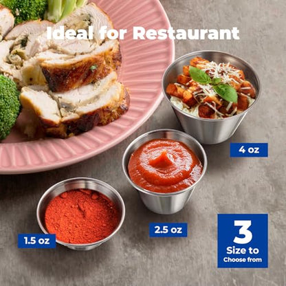 Fit Meal Prep [12 Pack 2.5 oz Stainless Steel Dipping Sauce Cups, Reusable Metal Ramekins, Commercial Grade Condiment Bowls, Individual Portion Cups, Small Round Au Jus Cup for Home, Restaurant - size: 2.5 oz