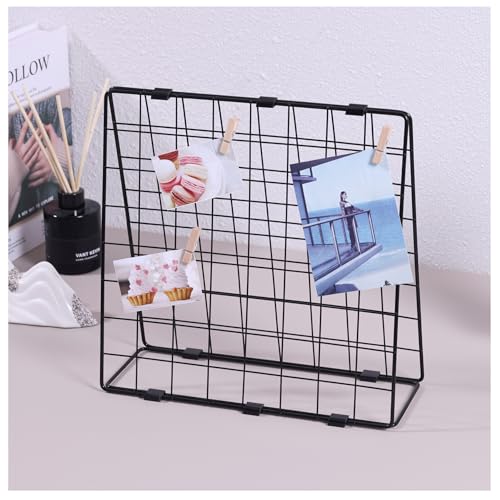 Photo Display Rack, Note Display Rack, Double sided Photo Metal Rack, Desk Photo Manager, With 20 Wooden Clips, Black - color: Black