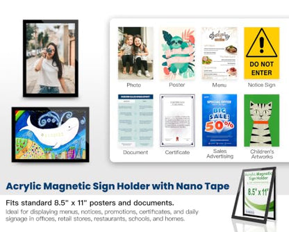 Acrylic Sign Holder 8.5 x 11 Wall Mount, Magnetic Sign Holder, Black - color: Black, size: 20 Pack 8.5" x 11"