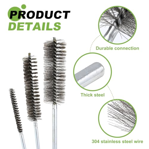 HARFINGTON 2pcs Wire Bore Brush Set 6 Inch Length 3/16 Inch Shank Stainless Steel Bristles Cleaning Brush for Clean Car Part Tube Kitchen Garage - size: 6 x 3/16 Inch