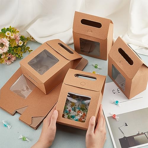 PH PandaHall 12pcs Treat Gift Boxes Kraft Paper Boxes Dessert Bakery Boxes with Display Window Packing Box for Valentine Mother's Day Easter Birthday Party 3.1x5.2x5 inch - size: 3.1x5.2x5 inch