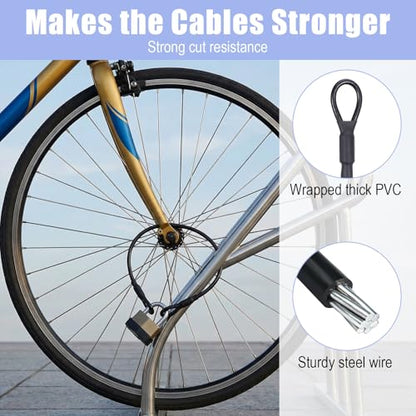 6 Pack Heavy Duty Loop End Cable 12 Inch Length Braided Stainless Steel PVC Coated Safety Wire Rope for Outdoor Travel Home Security Cables, 4mm Thickness Security Cable with Loop Ends