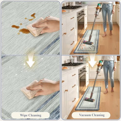 KIMODE Anti Fatigue Kitchen Mat 2 PCS Farmhouse Kitchen Rugs Sets of 2 - color: Blue, size: 17.3" x 47 "+ 17.3" x 29 "--0.47 inches