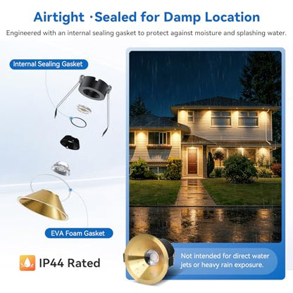 CycevSun Gold 3 Inch LED Recessed Lights, Anti-Glare COB Spotlight, 6 Pack - color: Gold, size: 3 Inch
