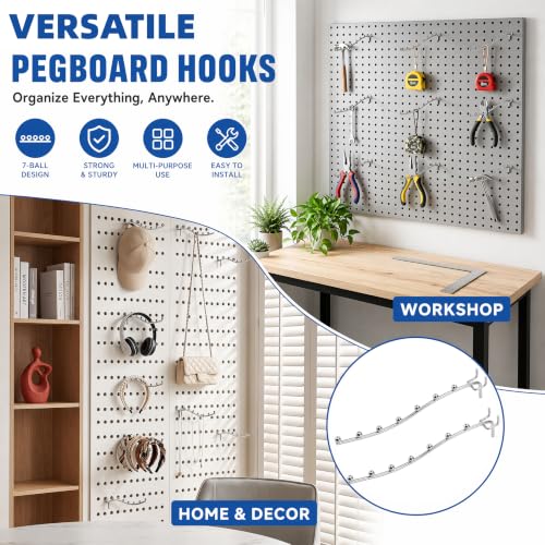 WRINGKIT 20 Pack Peg Board Waterfall Hook, 9.8 Inch, Fits 1/4" Boards