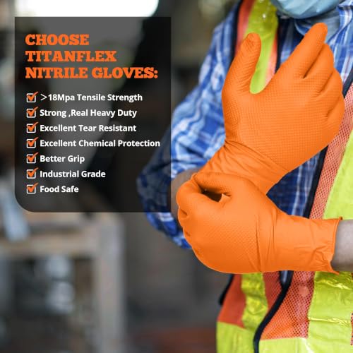 TitanFlex Heavy Duty Orange Nitrile Gloves, 6 Mil, Raised Diamond Texture, Mechanic Disposable Gloves, Latex Free Powder Free - color: 6-mil (100-ct), size: Small