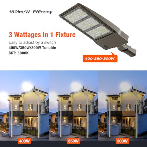 OKQ 400W LED Parking Lot Light 60000LM 5000K Daylight Dusk to Dawn Photocell Commercial Outdoor Lighting IP65 Waterproof 11 Years Lifespan,1 Pack for Parking Street Yard Garage Warehouse - size: 400W-1PACK