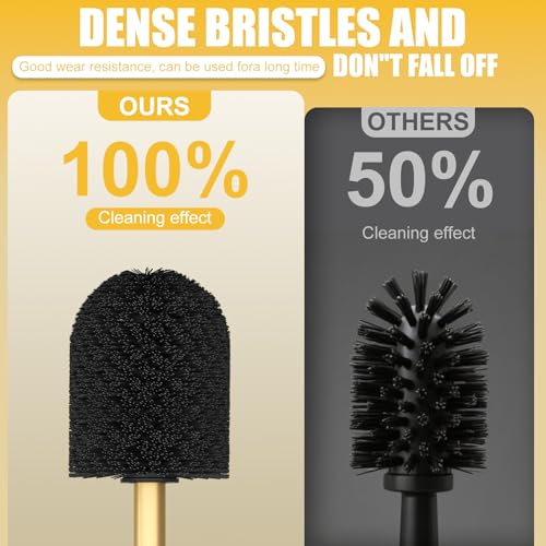 BESy Toilet Brush and Holder, Toilet Cleaner Bowl Set with Two Brush with Extra Long Handle, Durable Bristles Toilet Scrubber and Covered Holder, Drip-Proof Stainless Steel Brushed Gold - color: Brushed Gold