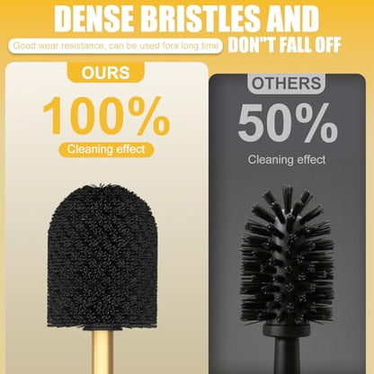 BESy Toilet Brush and Holder, Toilet Cleaner Bowl Set with Two Brush with Extra Long Handle, Durable Bristles Toilet Scrubber and Covered Holder, Drip-Proof Stainless Steel Brushed Gold - color: Brushed Gold