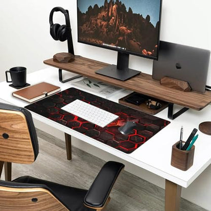 Large Gaming Mouse Pad for Desk,Red Honeycomb Science Technology Desk Mat,Honeycomb Hexagon Desk Pad,Extended Big Computer Keyboard Mouse Pad with Non-Slip Base Stitched Edges 35.4"x15.7" - color: Red Honeycomb Science Technology, size: 15.7" x 35.4"