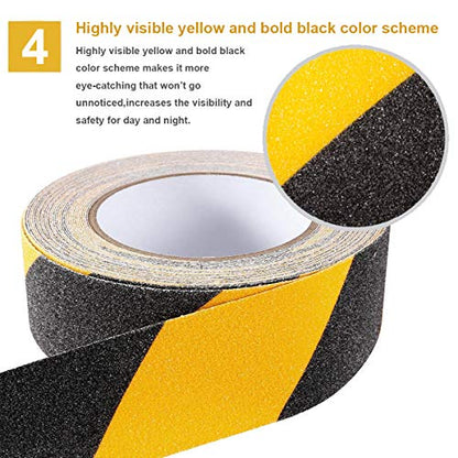RELIANCER Anti Slip Safety Grip Tape 4inx60ft Non Skid Tread Safety Tape with High Traction Grit Yellow & Black Marking Self-Adhesive Tape Hazard Caution Warning Tape for Stairs Steps Deck - color: Yellow&Black, size: 4"×60'