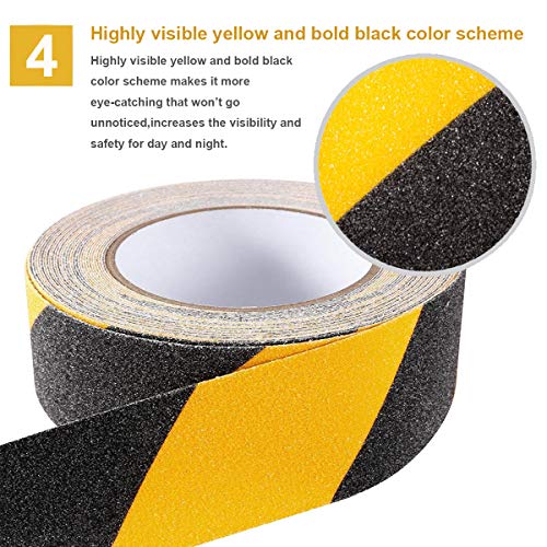RELIANCER Anti Slip Safety Grip Tape 2inx60ft Non Skid Tread Safety Tape with High Traction Grit Yellow & Black Marking Self-Adhesive Tape Hazard Caution Warning Tape for Stairs Steps Deck - color: Yellow&Black, size: 2"×60'
