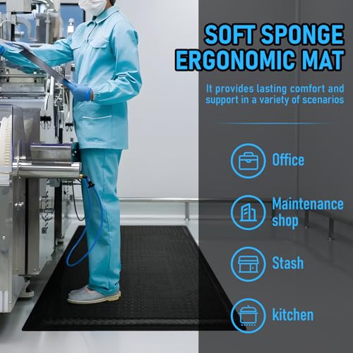 Anti Fatigue Mat 3x7 Ft 15/16" Thick Soft Sponge Ergonomic Mat - size: 84"L x 36.2"W x 0.9"Th