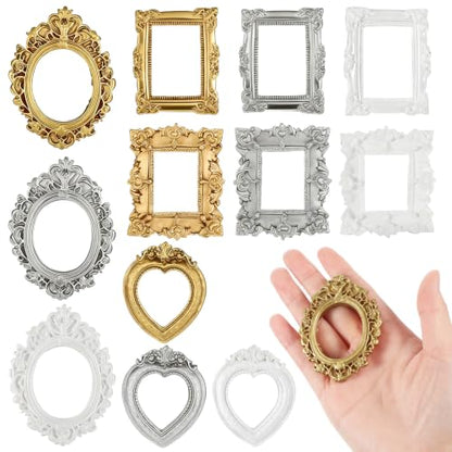 Mini Gold Frames Antique Picture Frame Resin Table Wall Decor, 12Pcs