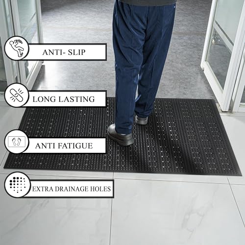 A1HC Anti Fatigue Multi-Purpose Rubber Floor Mat, 36X60 Inches, Grease Proof Drainage Mat for Restaurants, Commercial Kitchen Mat,Pool Entrance Mat,Garage Mat, Anti Slip Waterproof Rubber Mat, Black - color: Black Extra Drainage