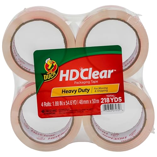 Duck HD Clear Heavy Duty Packing Tape Refill Rolls, 2 in Wide, 4 Rolls - size: 4 Rolls, style: Refill