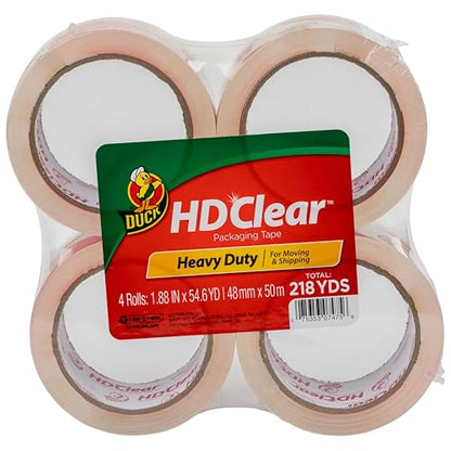 Duck HD Clear Packing Tape Refills - 4 Rolls of Heavy Duty Shipping and Moving Packing Tape - Clear Strong Packaging Tape for Boxes, Packing and Moving Supplies - 1.88 in. x 54.6 Yards (240378) - size: 4 Rolls (Pack of 6), style: Refill