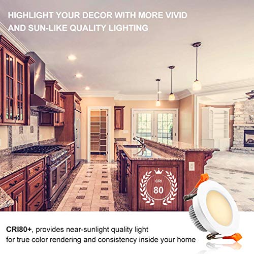 3 Inch LED Recessed Lighting, Dimmable Downlight 5W (40W Halogen Equivalent), CRI 80, 3000K Warm White, Ceiling Light with LED Driver (10 Pack) - color: 3000k (Warm White), size: White-3Inch-10Pack