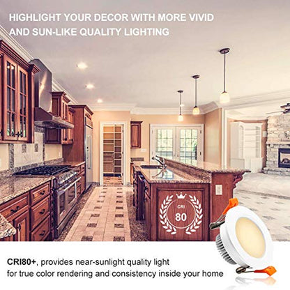 3 Inch LED Recessed Lighting, Dimmable Downlight 5W (40W Halogen Equivalent), CRI 80, 3000K Warm White, Ceiling Light with LED Driver (10 Pack) - color: 3000k (Warm White), size: White-3Inch-10Pack