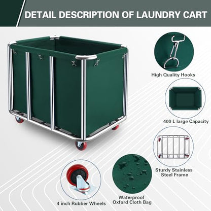Commercial Laundry Cart with Wheels,440 lbs(Blackish Green) - color: Blackish Green