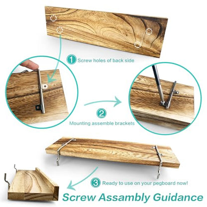 Wood Pegboard Shelves with Lip, 3Pack 14" x 4" Peg Board Racks and Brackets - color: Wood