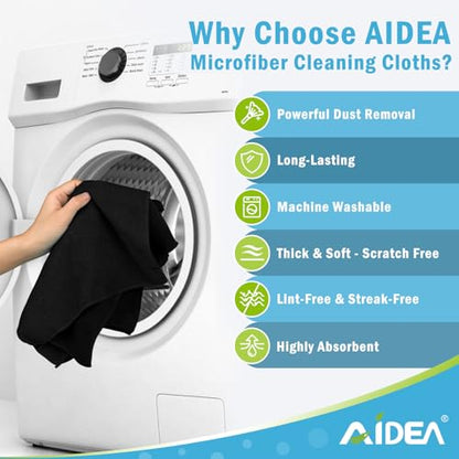 AIDEA Black Microfiber Cleaning Cloth-50PK, Cleaning Rags 12"x12" Absorbent - color: Black, size: 12in.x12in.