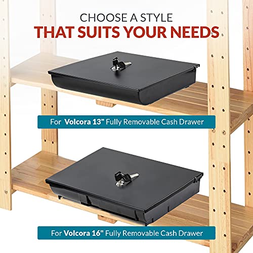 Volcora Cash Drawer Tray with Locking Cover - 11.7 x 10.3 x 2.3 Inch Metal Cash Lock Box with Lid - 4 Bill/5 Coin Money Organizer for Volocara 13" Fully-Removable Cash Drawers - For Business Use - size: 4 Bill 5 Coin