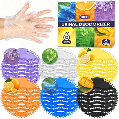 6 PACK Urinal Deodorizer Screen with 100 Gloves-Individually - color: 6 Scents Assorted (6 Pack), size: 1 Count (Pack of 6)