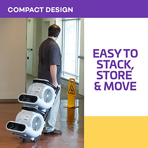 ProTeam ProBlitz XP Air Mover Blower Floor Fan Stackable with Daisy Chain, 3 Speeds, 3 Adjustable Angles, Telescoping Handle and Wheels for Water Damage, Restoration, Commercial, Janitorial, Plumbing