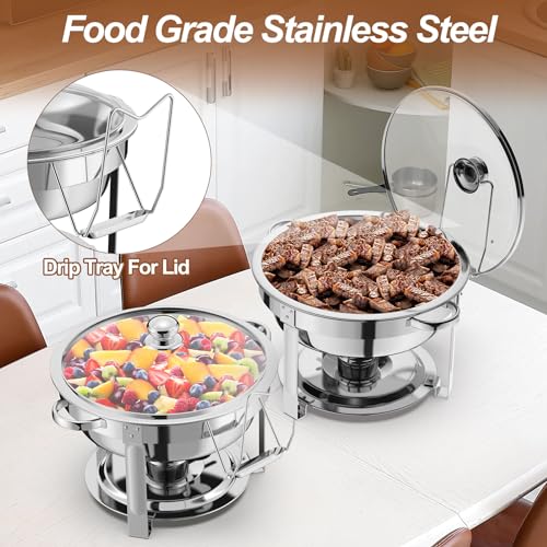 4 Packs 8QT Round Chafing Dish for Buffet Set,Glass Lid, Silver - color: Silver-004