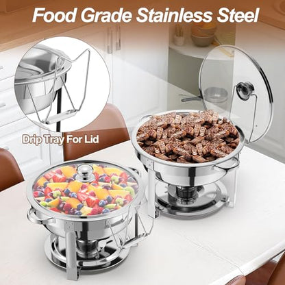 4 Packs 8QT Round Chafing Dish for Buffet Set,Glass Lid, Silver - color: Silver-004