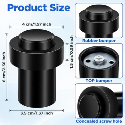 10 Pack Floor Door Stopper Chrome Door Stop Wall Mount Rubber Bumper Mounted Floor Stops Stopper Stainless Steel for Door Wall Bottom or Top 2.4 Inch Black