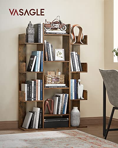 VASAGLE Bookshelf with 13 Storage Shelves, 9.8 x 33.9 x 55.1 Inches - color: Rustic Brown, style: 5-Tier (33.9"W)