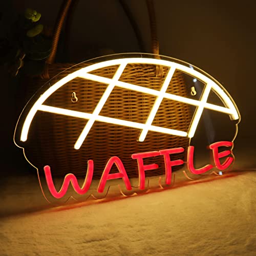 Waffle Neon Signs for Wall Decor Neon Lights for Bedroom Led Business Signs Suitable for Cake Shop Bakery Supermarkets Stores Cookie House 5V Power Adapter, 16.2 * 9 Inch(Warm White + Red) - color: Waffle